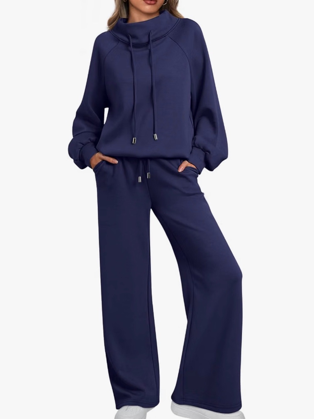 Cozy Funnel Neck Pullover Sweatshirt in Navy